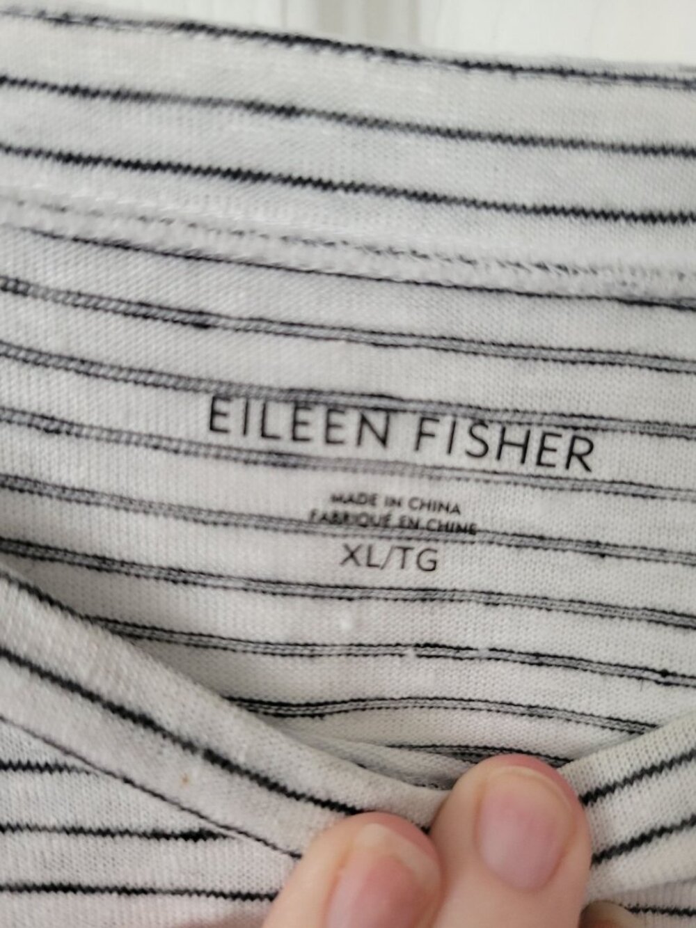 Eileen Fisher White Black stripe 100% Linen dress size XL pockets Lagenlook - Picture 3 of 8